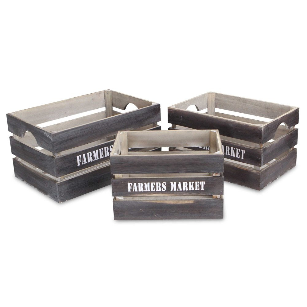 Set of Three Dark Brown Nesting Solid Wood Crate HomeRoots