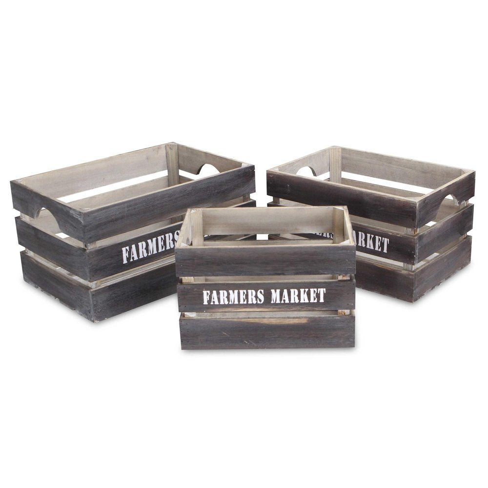 Set of Three Dark Brown Nesting Solid Wood Crate HomeRoots