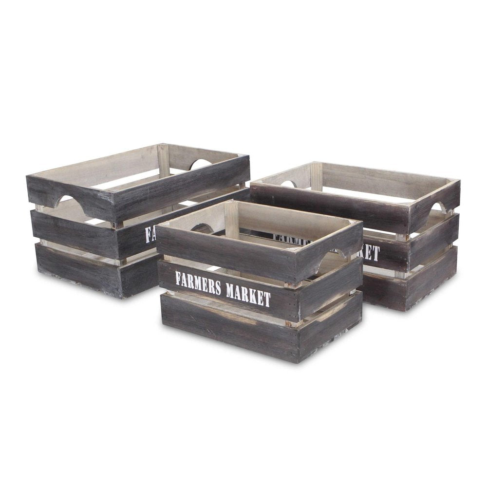 Set of Three Dark Brown Nesting Solid Wood Crate HomeRoots