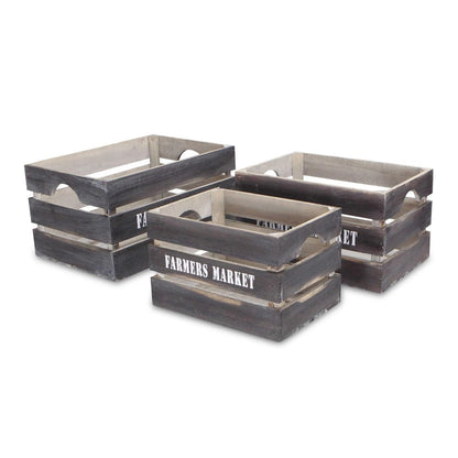 Set of Three Dark Brown Nesting Solid Wood Crate HomeRoots