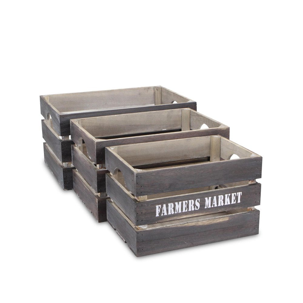 Set of Three Dark Brown Nesting Solid Wood Crate HomeRoots