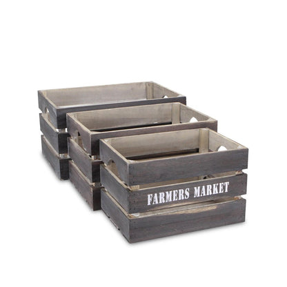 Set of Three Dark Brown Nesting Solid Wood Crate HomeRoots