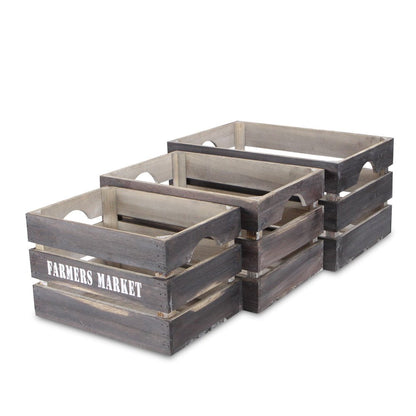 Set of Three Dark Brown Nesting Solid Wood Crate HomeRoots