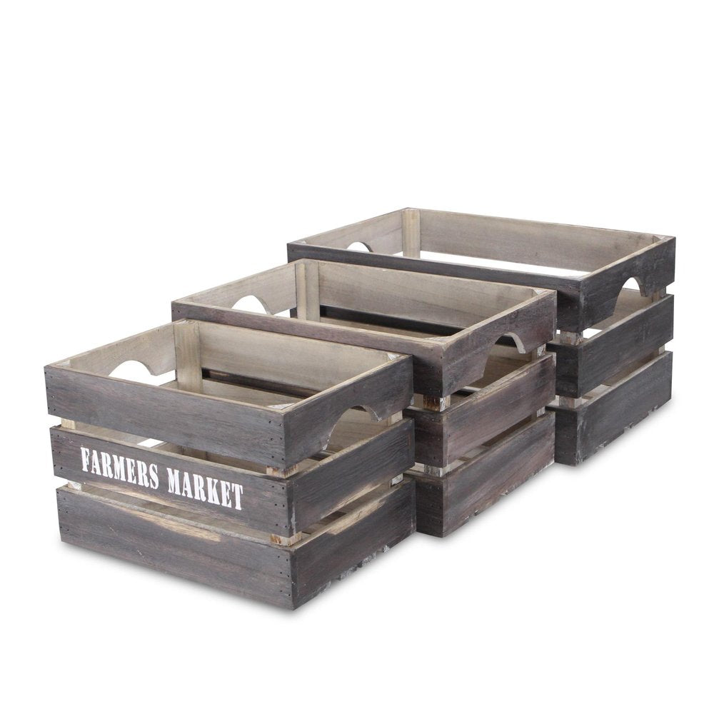 Set of Three Dark Brown Nesting Solid Wood Crate HomeRoots