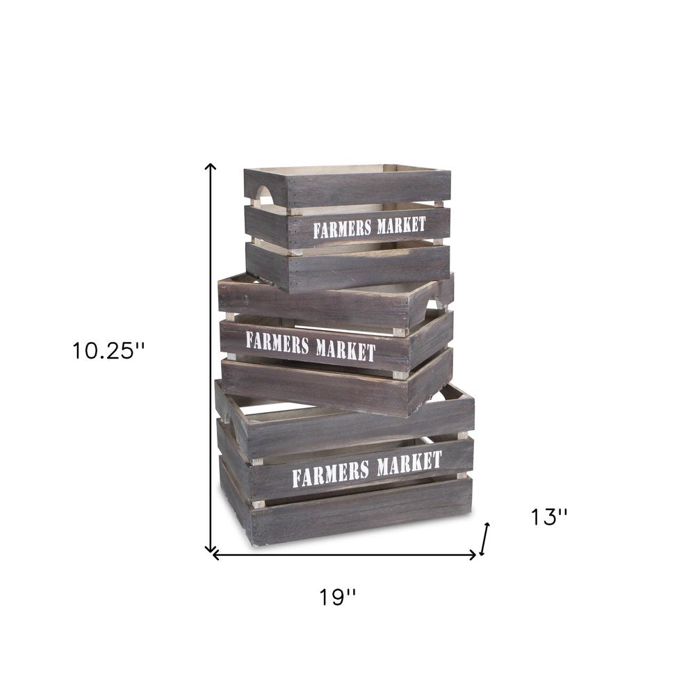 Set of Three Dark Brown Nesting Solid Wood Crate HomeRoots