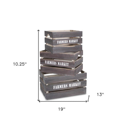Set of Three Dark Brown Nesting Solid Wood Crate HomeRoots