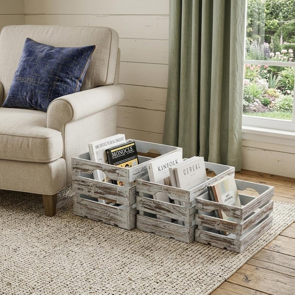 Set of Three Gray Nesting Solid Wood Crate HomeRoots
