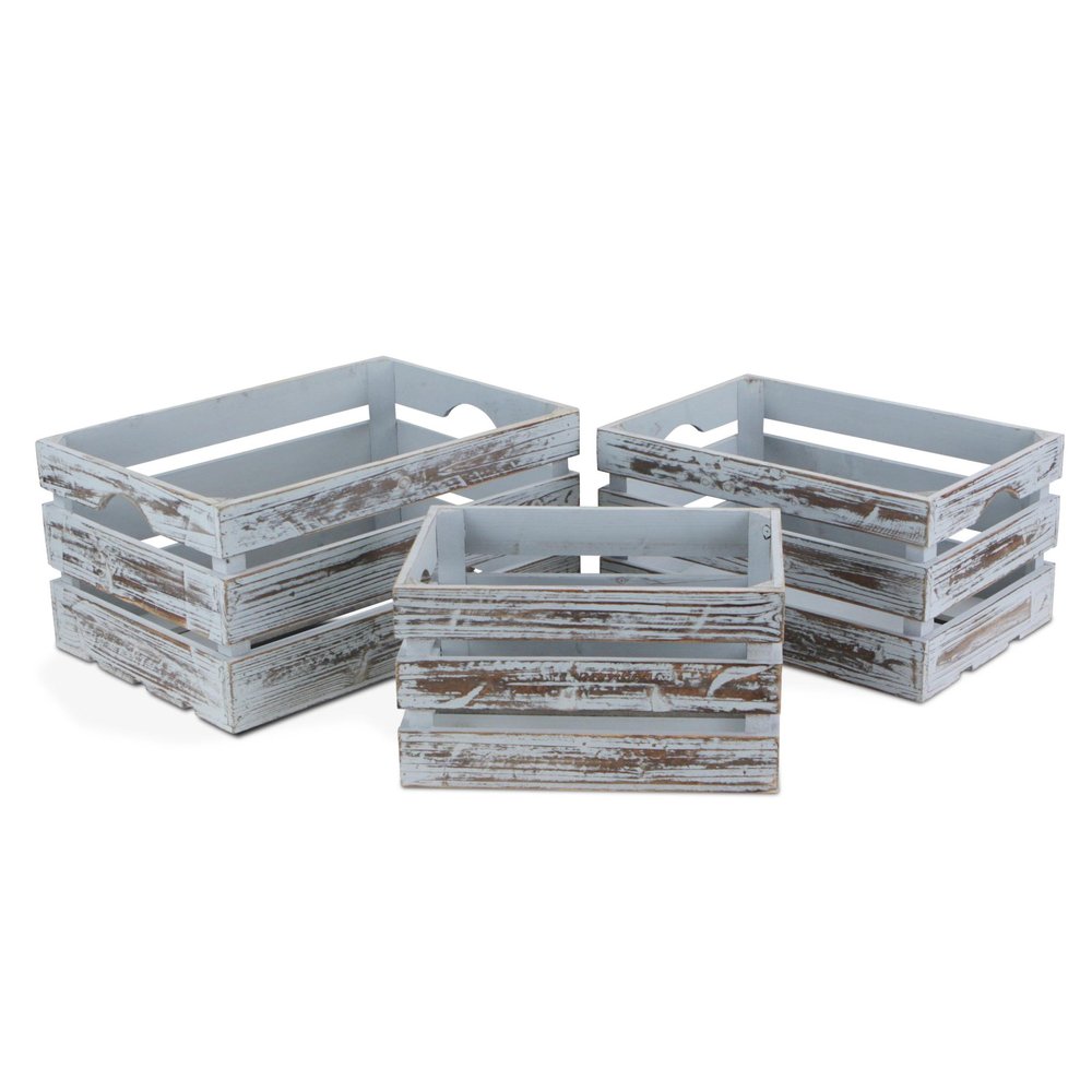 Set of Three Gray Nesting Solid Wood Crate HomeRoots