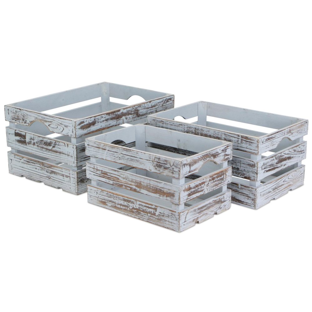 Set of Three Gray Nesting Solid Wood Crate HomeRoots