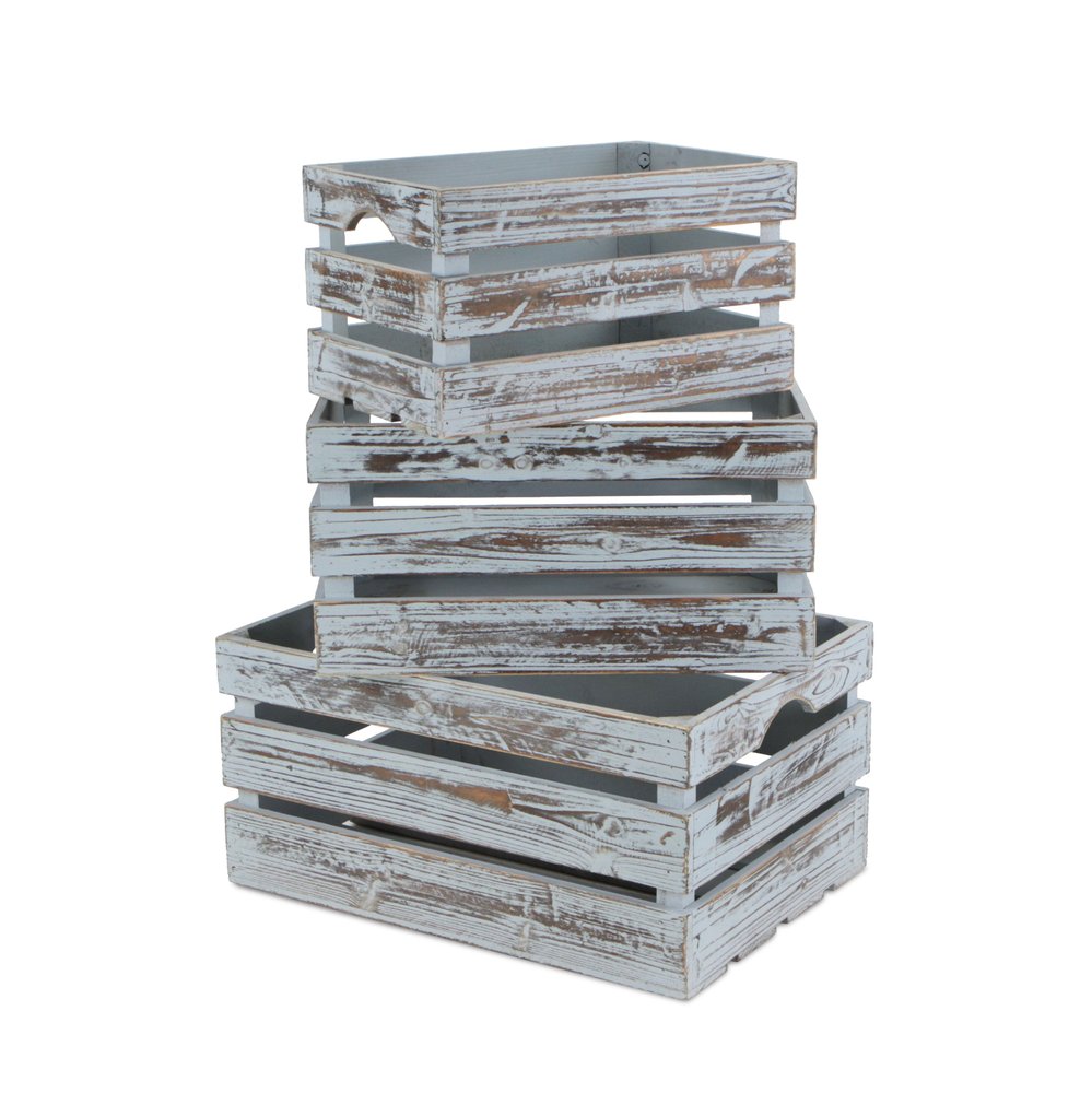 Set of Three Gray Nesting Solid Wood Crate HomeRoots