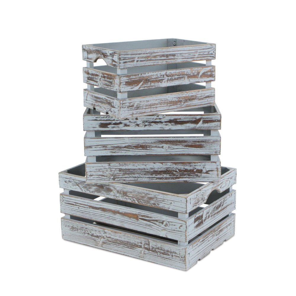 Set of Three Gray Nesting Solid Wood Crate HomeRoots