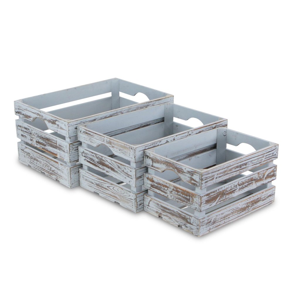 Set of Three Gray Nesting Solid Wood Crate HomeRoots