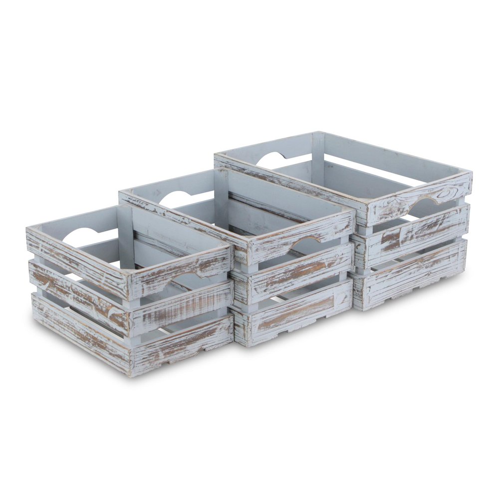 Set of Three Gray Nesting Solid Wood Crate HomeRoots
