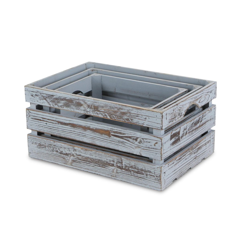 Set of Three Gray Nesting Solid Wood Crate HomeRoots