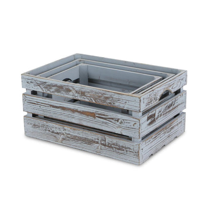 Set of Three Gray Nesting Solid Wood Crate HomeRoots