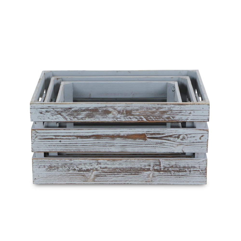Set of Three Gray Nesting Solid Wood Crate HomeRoots