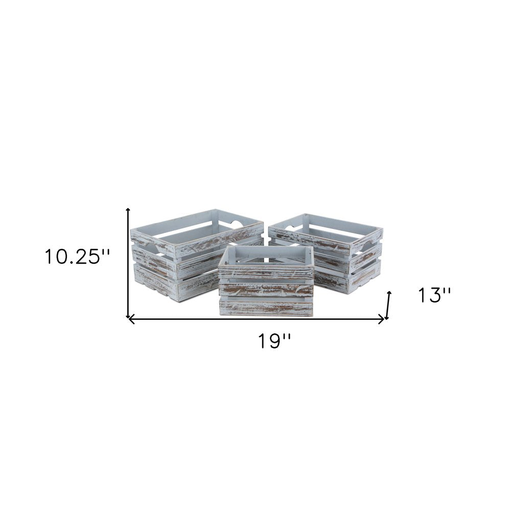 Set of Three Gray Nesting Solid Wood Crate HomeRoots
