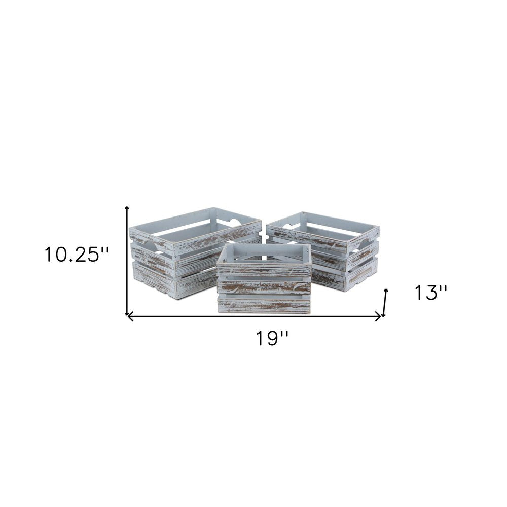 Set of Three Gray Nesting Solid Wood Crate HomeRoots