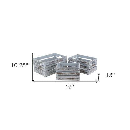 Set of Three Gray Nesting Solid Wood Crate HomeRoots