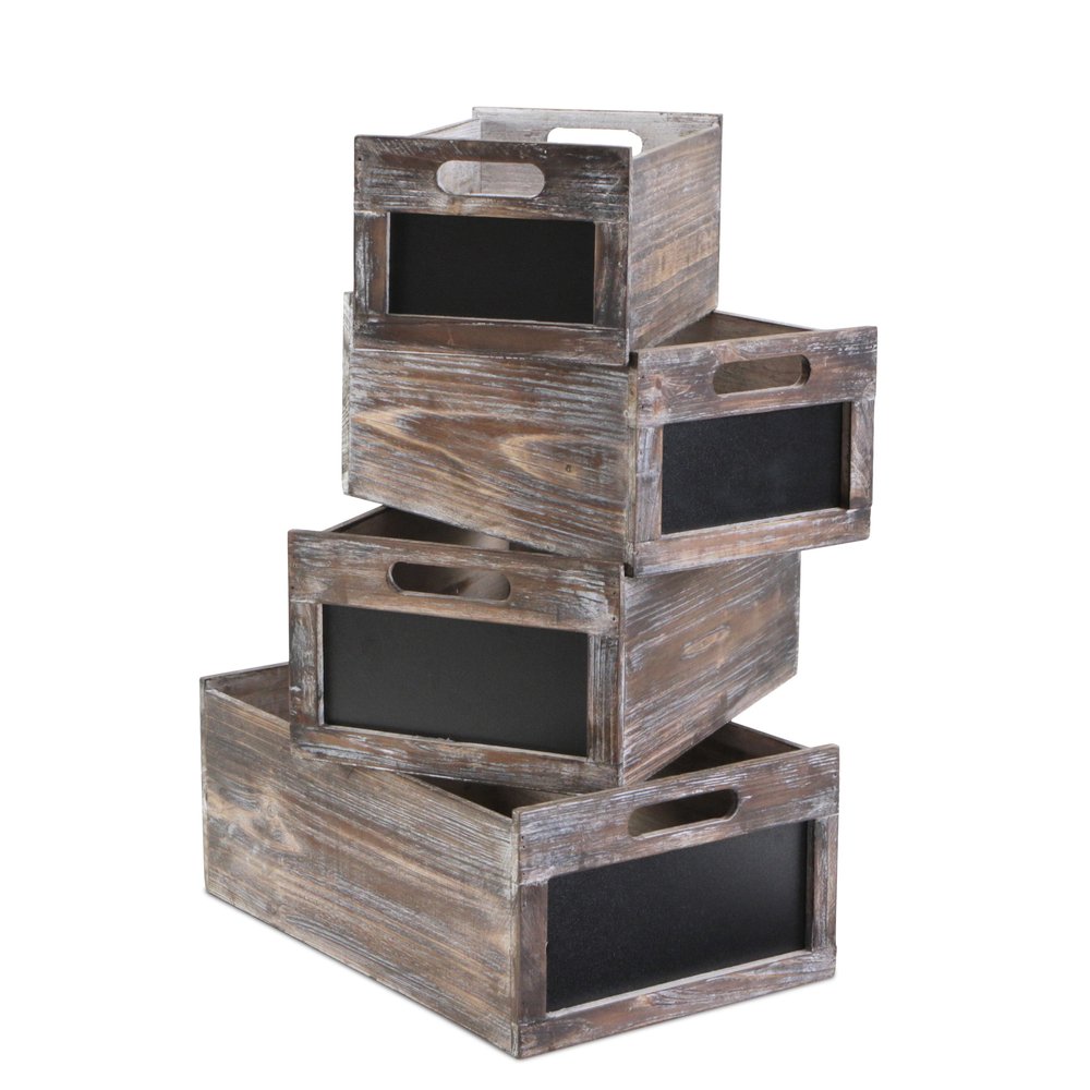 Set of Four Black And Brown Nesting Solid Wood Crate HomeRoots