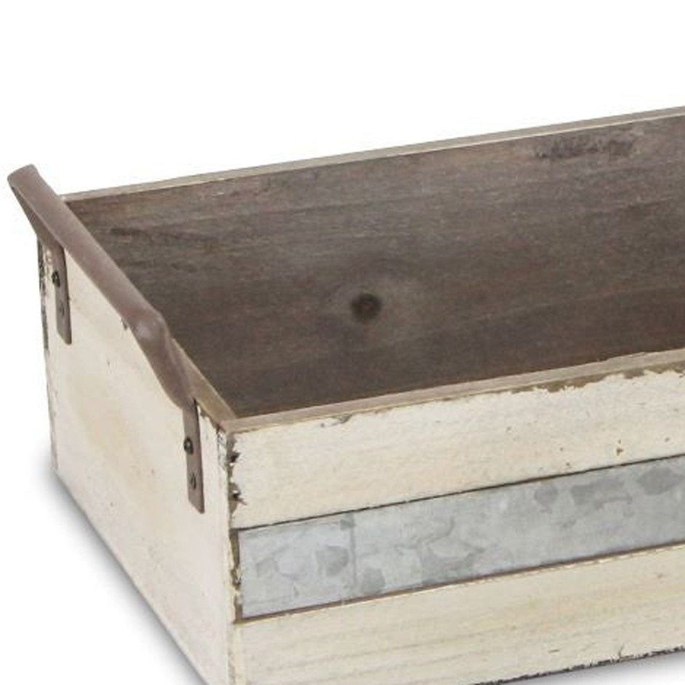 Set of Three Off White Nesting Solid Wood And Metal Crate HomeRoots