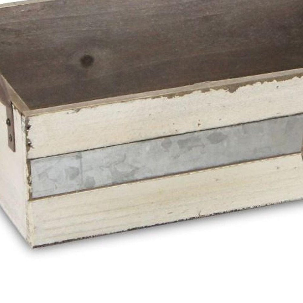Set of Three Off White Nesting Solid Wood And Metal Crate HomeRoots