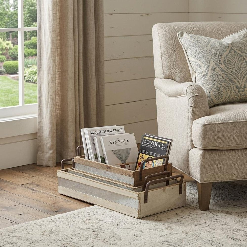 Set of Three White Nesting Solid Wood And Metal Crate HomeRoots