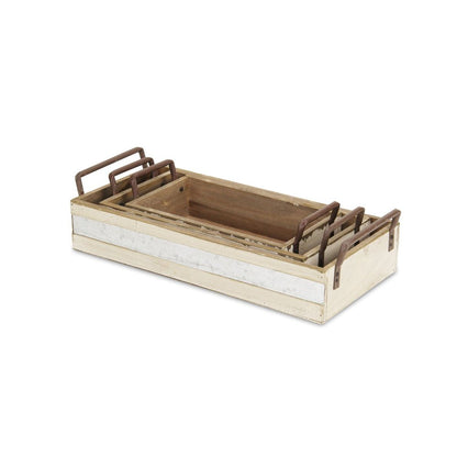 Set of Three White Nesting Solid Wood And Metal Crate HomeRoots