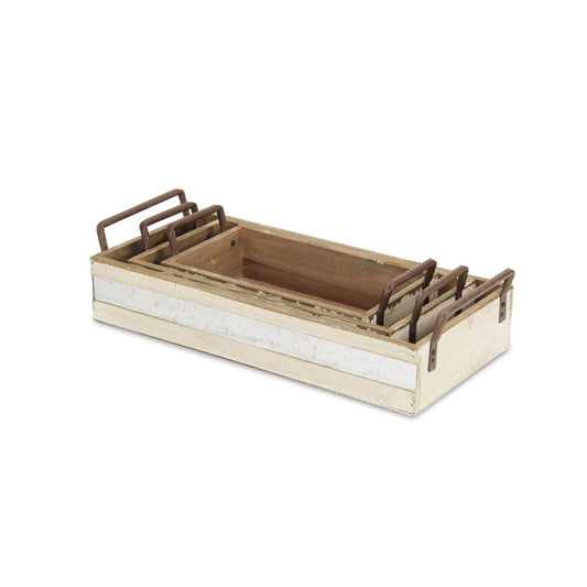 Set of Three White Nesting Solid Wood And Metal Crate HomeRoots