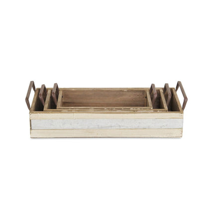 Set of Three White Nesting Solid Wood And Metal Crate HomeRoots