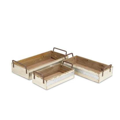 Set of Three White Nesting Solid Wood And Metal Crate HomeRoots