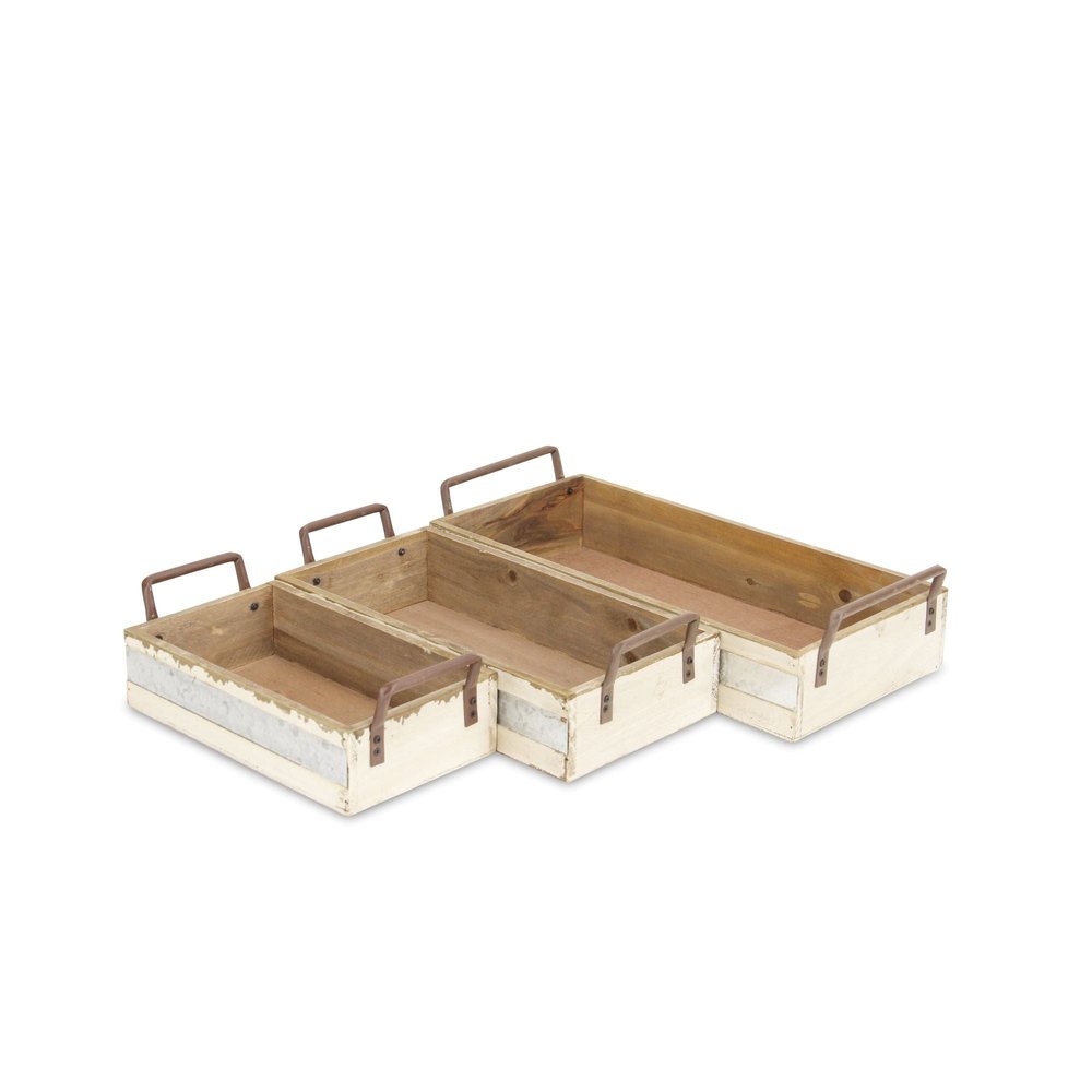 Set of Three White Nesting Solid Wood And Metal Crate HomeRoots