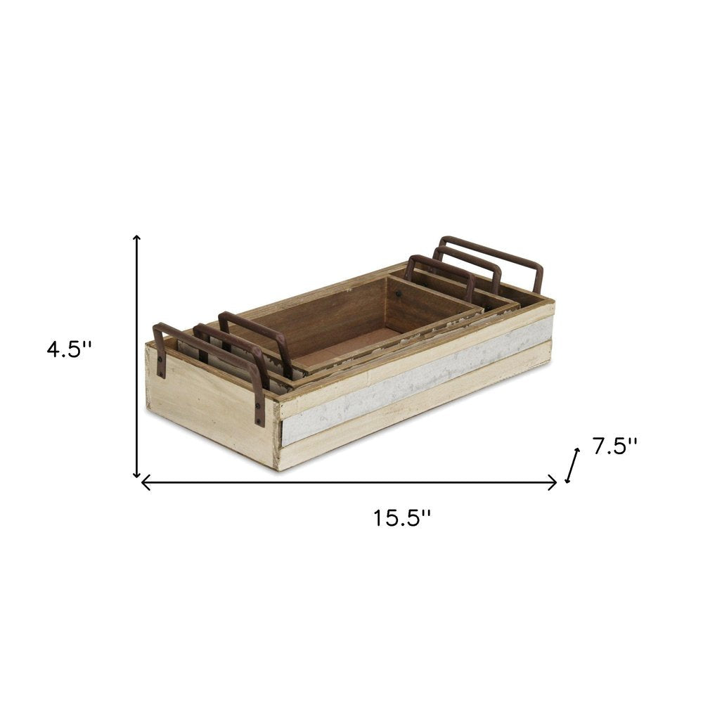 Set of Three White Nesting Solid Wood And Metal Crate HomeRoots