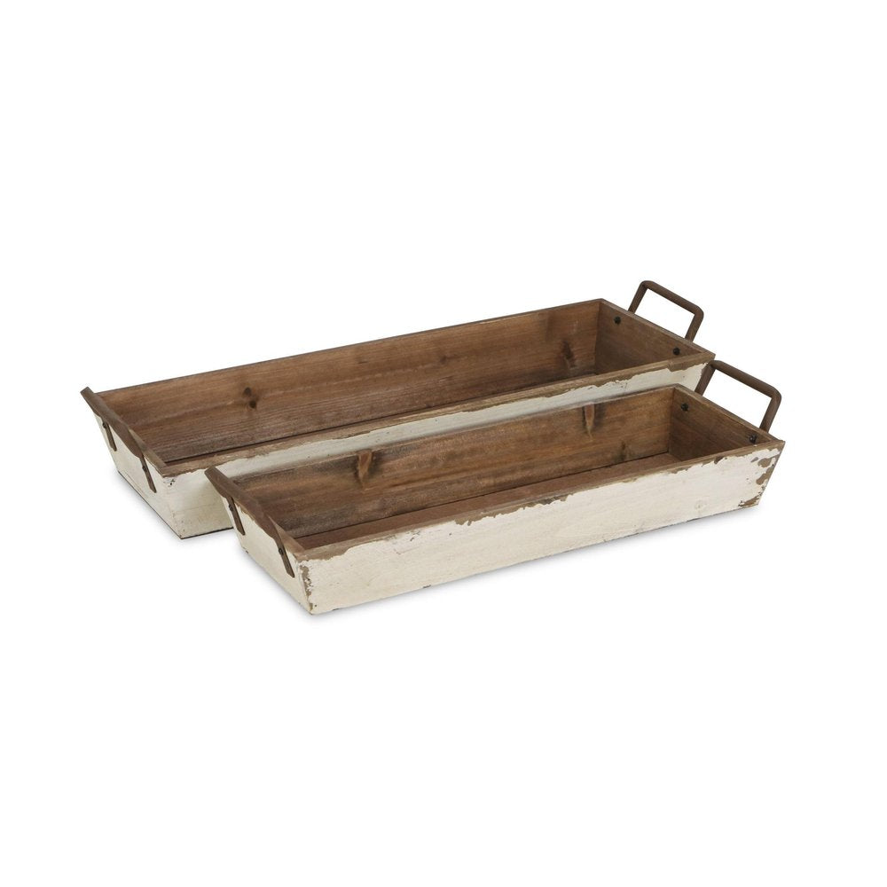 Set of Two Off White Nesting Solid Wood And Metal Crate HomeRoots