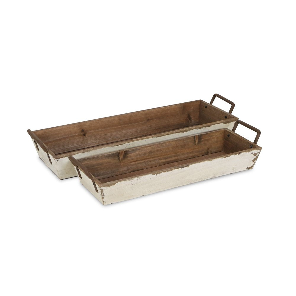 Set of Two Off White Nesting Solid Wood And Metal Crate HomeRoots