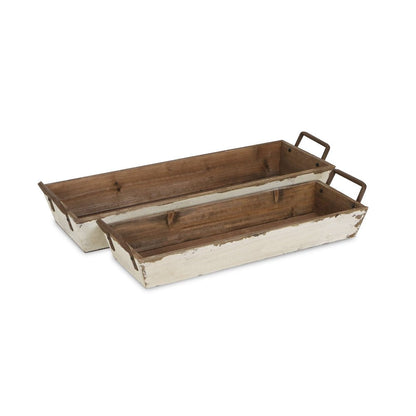 Set of Two Off White Nesting Solid Wood And Metal Crate HomeRoots