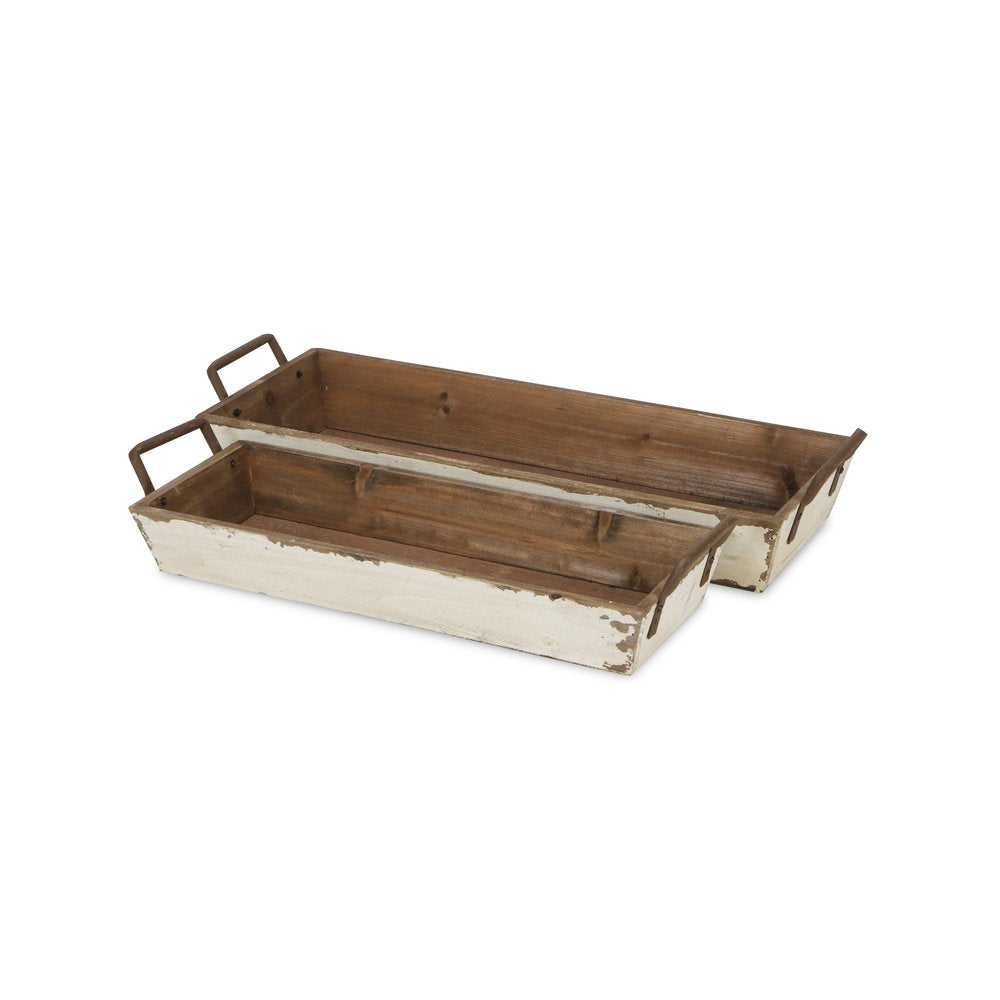 Set of Two Off White Nesting Solid Wood And Metal Crate HomeRoots