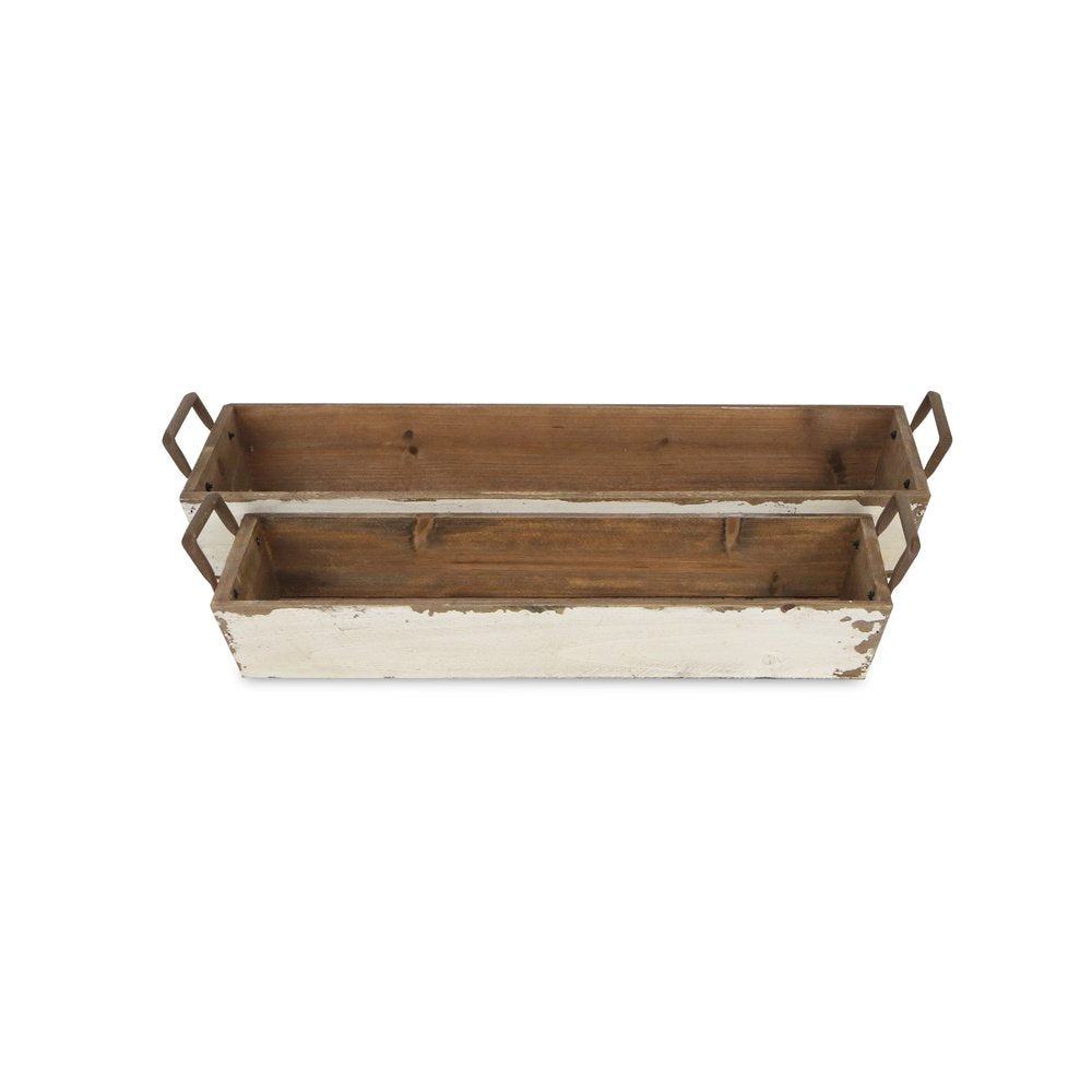 Set of Two Off White Nesting Solid Wood And Metal Crate HomeRoots