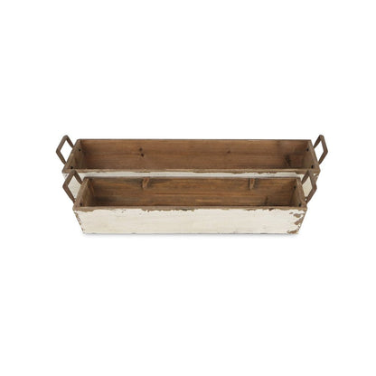 Set of Two Off White Nesting Solid Wood And Metal Crate HomeRoots
