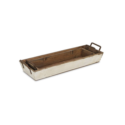 Set of Two Off White Nesting Solid Wood And Metal Crate HomeRoots