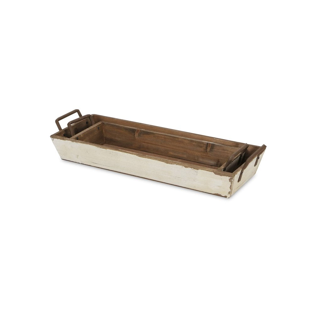 Set of Two Off White Nesting Solid Wood And Metal Crate HomeRoots