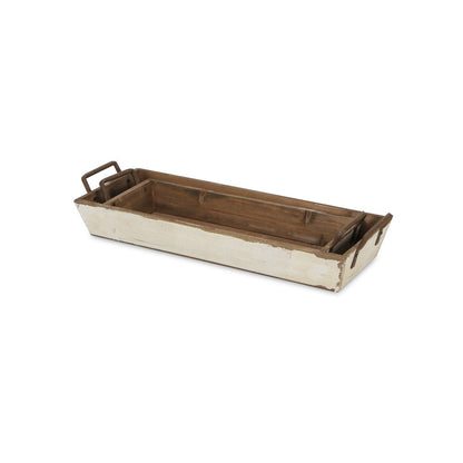Set of Two Off White Nesting Solid Wood And Metal Crate HomeRoots