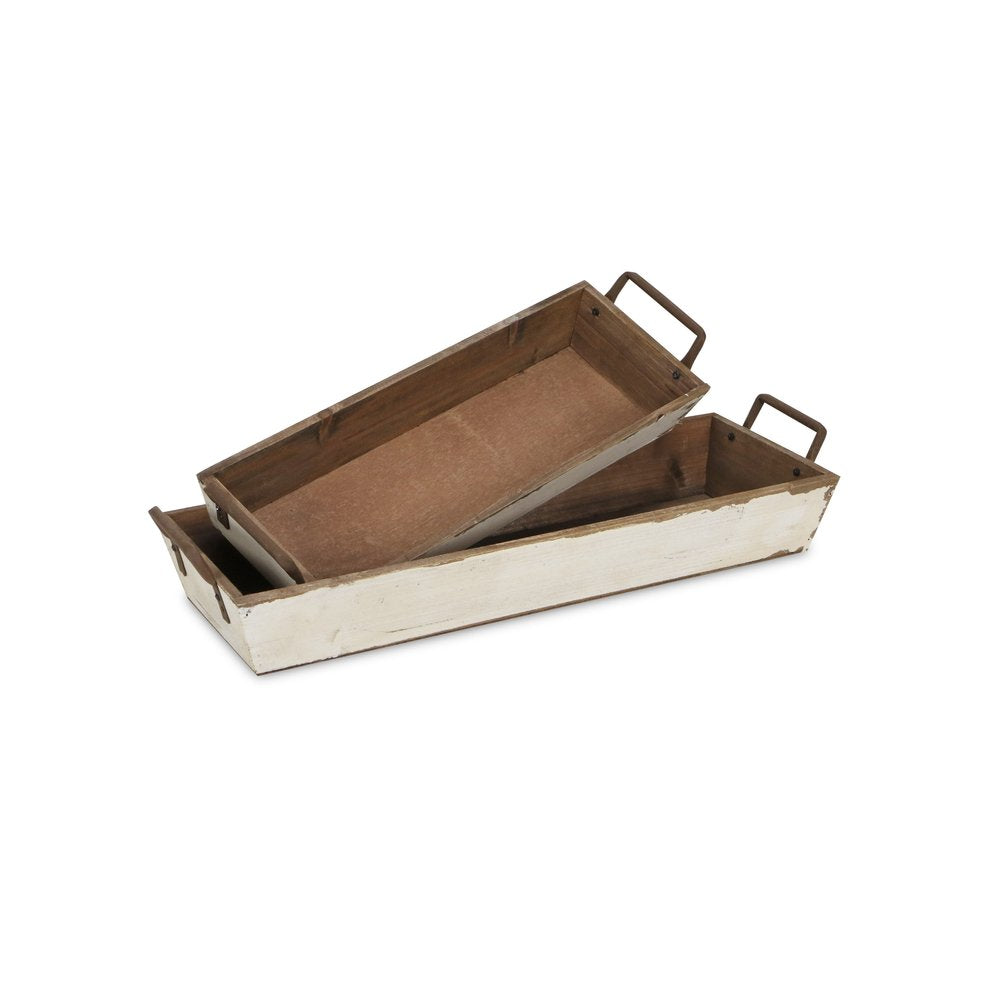 Set of Two Off White Nesting Solid Wood And Metal Crate HomeRoots