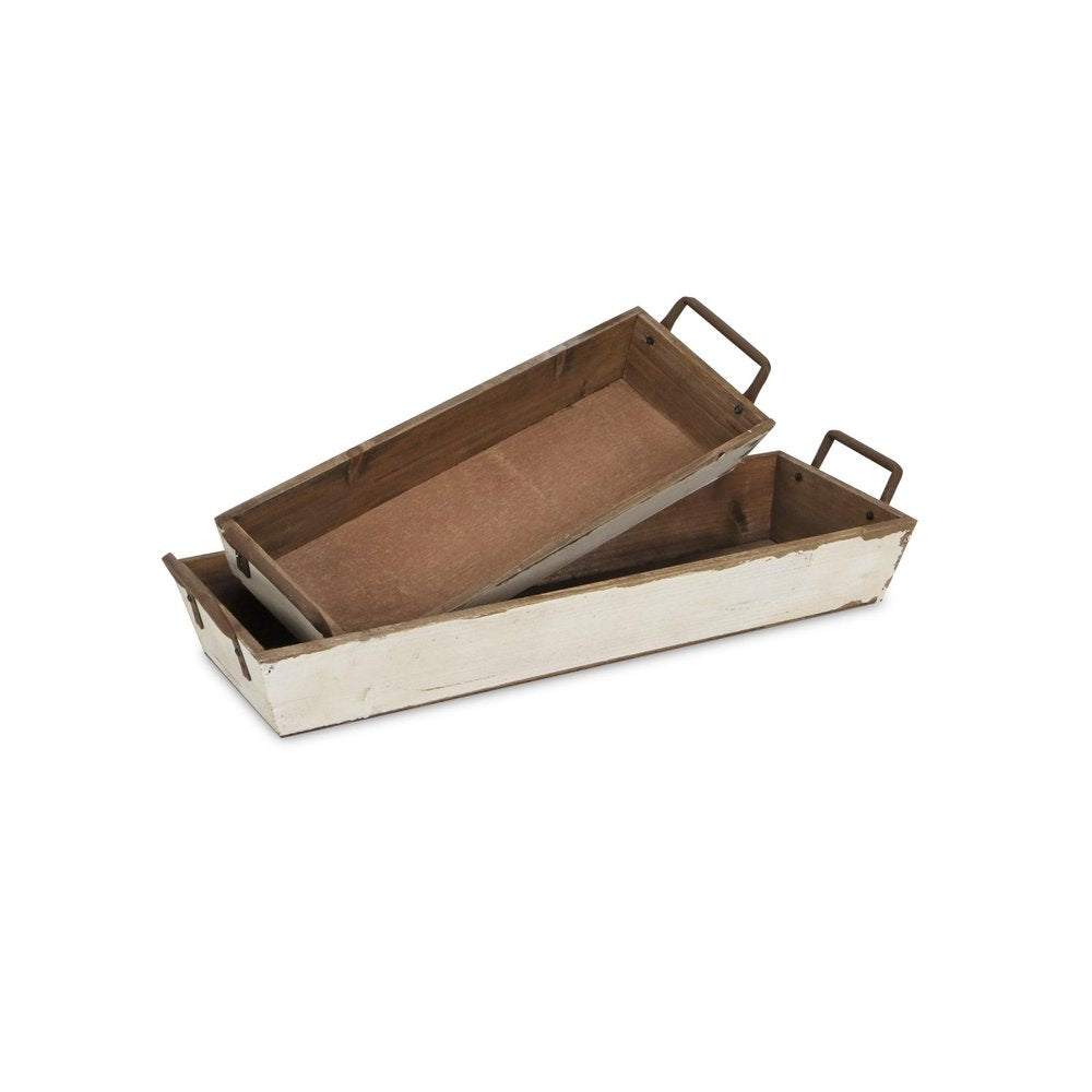 Set of Two Off White Nesting Solid Wood And Metal Crate HomeRoots