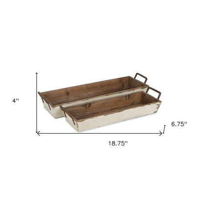 Set of Two Off White Nesting Solid Wood And Metal Crate HomeRoots