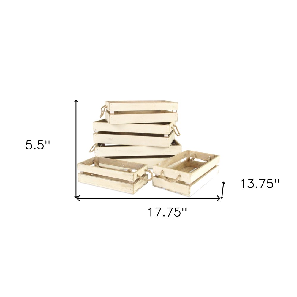 Set of Five Antiqued White Nesting Solid Wood Crate HomeRoots