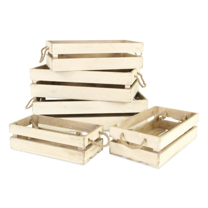 Set of Five Antiqued White Nesting Solid Wood Crate HomeRoots