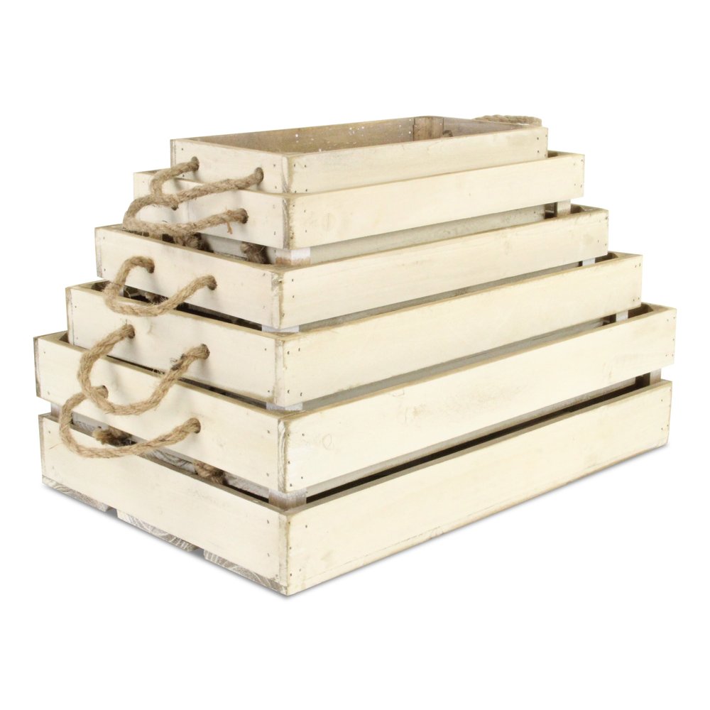 Set of Five Antiqued White Nesting Solid Wood Crate HomeRoots