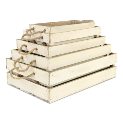 Set of Five Antiqued White Nesting Solid Wood Crate HomeRoots