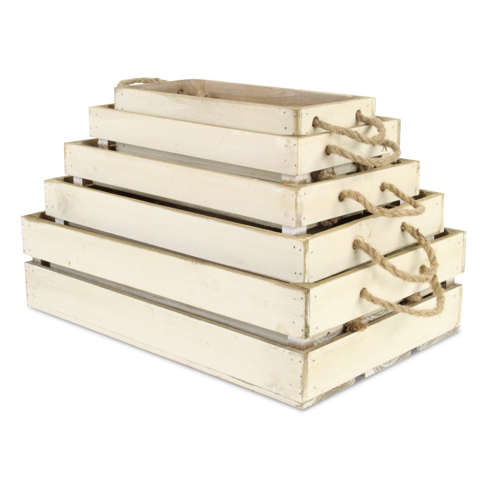 Set of Five Antiqued White Nesting Solid Wood Crate HomeRoots